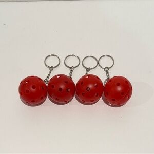 🆕 Pack of 4 New Red Pickleball Keychains